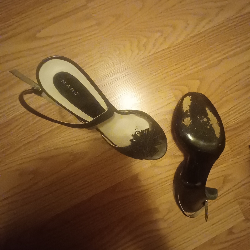 Marc Jacobs Black Peep Toe heels with Pom Pom.